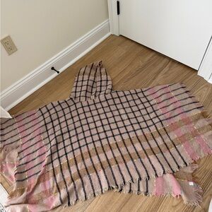 Plaid Hooded Poncho in Blush Pink